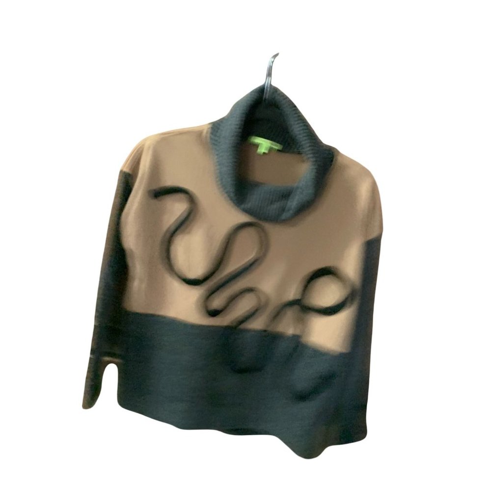 Trisha Tyler Womens Small Cowl Neck Pullover Sweater Ribbed Gray Tan Long Sleeve
